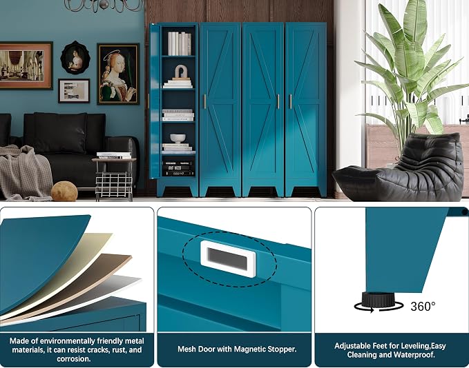 67" H Broom Closet Storage Cabinet,Metal Cleaning Cabinet,Narrow Storage Cabinets with 4 Adjustable Shelves,Slim Tall Floor Cabinet