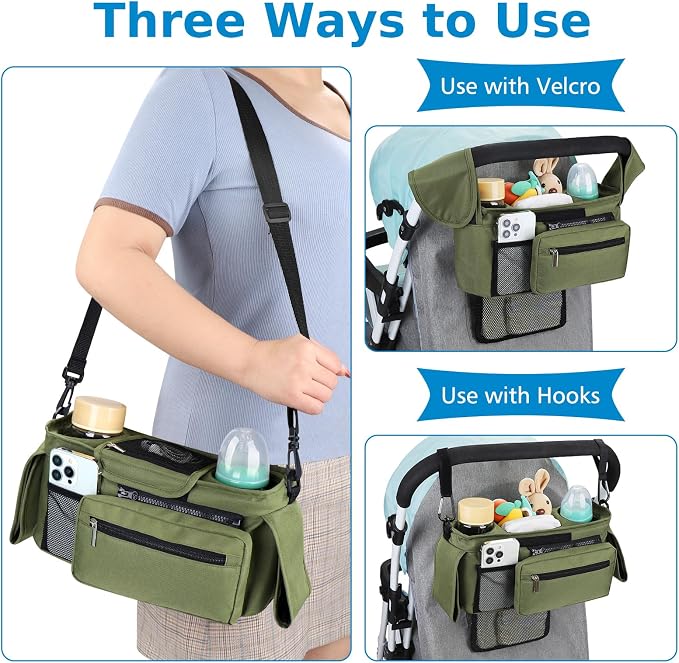 Accmor Universal Stroller Organizer with Insulated Cup Holder Detachable Phone Bag and Shoulder Strap,Stroller Bag Caddy Organizer for Uppababy, Baby Jogger, Britax Strollers