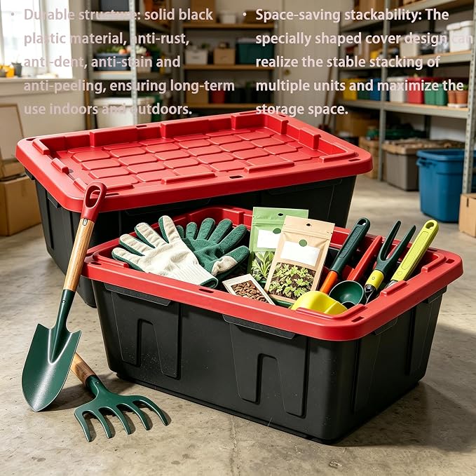 17 Gallon Plastic Organizer Bin, Black and Red
