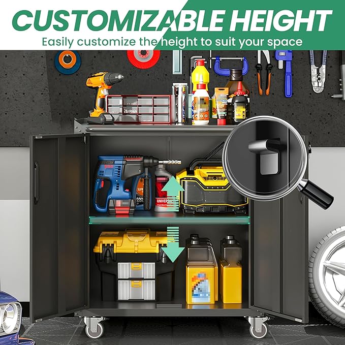 10-Piece Heavy Duty Steel Garage Cabinet System | All-in-One Modular Garage Cabinet Set for Ultimate Workshop Organization | Easy Assembly Garage Storage Cabinets & Tool Bench (Black)