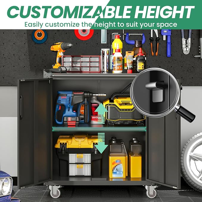 Garage Cabinet System | Heavy Duty Steel All-in-One Modular Garage Cabinet Set for Ultimate Workshop Organization | Easy Assembly Garage Storage Cabinets & Tool Bench
