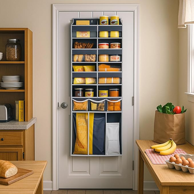 Extra Large Over The Door Organizer with Clear Pockets - 8 Compartments & XL Bottom Storage, Heavy-Duty Hanging Organizer for Bathroom, Bedroom, Closet (57 Inch Height).