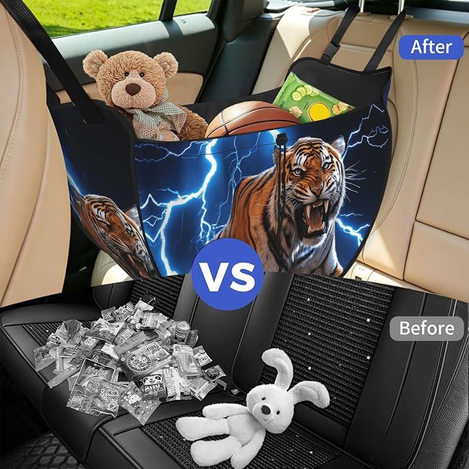 Roar Tiger Car Seat Organizer-Backseat Storage Bag for Travel | Waterproof Durable. Holds Snacks Gear Essentials. Fits Most Cars.