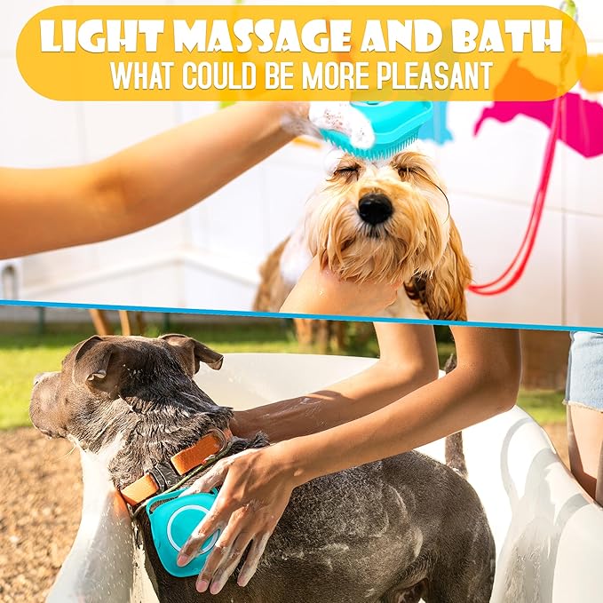 2 Pcs Dog Brush for Bathing - Dog Shampoo Brush Scrubber with Soap Dispenser and Soft Silicone Bristles, Press-to-Dispense Lather, Easy Rinse - for Bathing, Exfoliating & Massage, Home & Travel Use