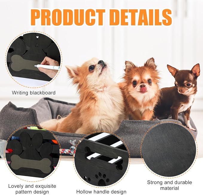 Cinnvoice Large Dog Toy Basket Wood Dog Toy Bin Storage Baskets Box with Handles and Label Position Design Large Organizer with Paw Pattern Print for Pets Toys Food Blankets Clothes 18"x12"x10"