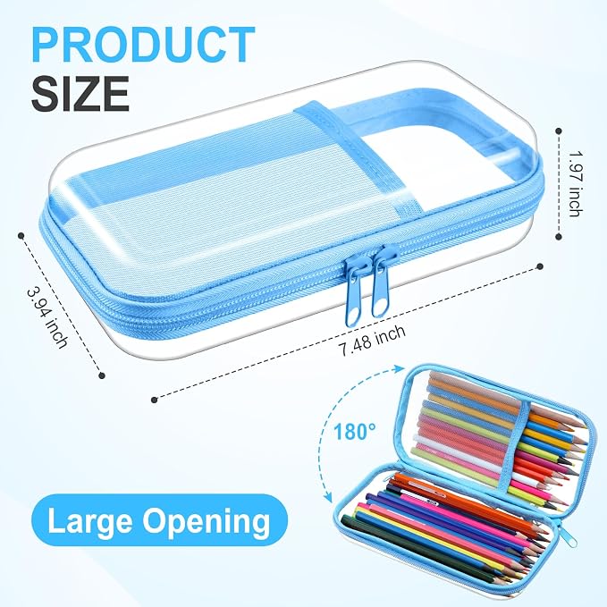 Sanwuta 4 Pcs Clear Hard Shell Zipper Case Clear Travel Pouches Bulk Plastic Portable Travel Organizer Bin with Mesh Pocket Toiletry Pouch Cosmetics Makeup Bag Snack Toiletry Bag(Blue)