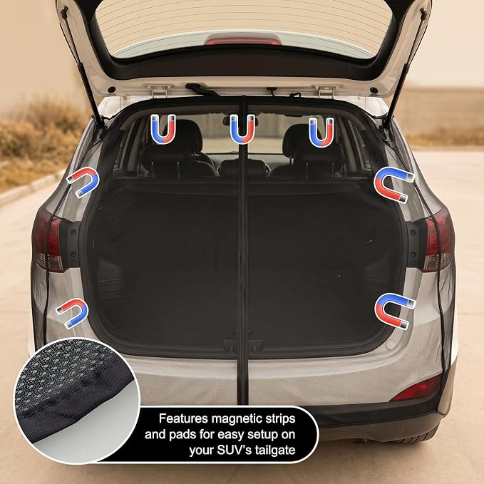 Tailgate Mesh Screen 68.5"x59", Magnetic Car Net for SUV Camping, UV & Bug Protection, Portable Mesh Screen for SUV, MPV, Car Camping Accessoires, Black