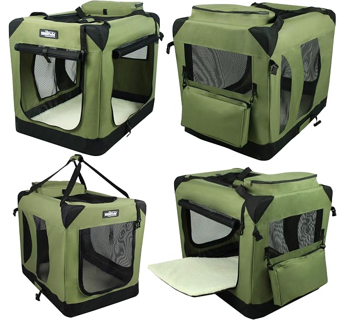 EliteField 3-Door Soft Dog Crate with Bed & Carrying Bag (2-Year Warranty) | 3 Mesh Doors, Steel Frame, Removable & Washable Crate Cover and Bed Cover, Storage Pockets, Indoor/Outdoor, Foldable