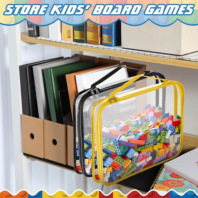 Sanwuta 6 Packs Toy Storage Bags with Zipper,Large,Simple Colors | Clear Waterproof Games Storage， Large Portable PVC Container， Reusable Organizer for Board Games, Building Blocks, Puzzles