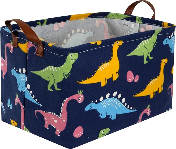 Essme Dinosaur Basket,Dinosaur Storage Baskets for Boys, Dinosaur Baskets for Boys with Handle Dinosaur Baskets for Dinosaur Room Decor, Clothes,Books.(Navy Blue dinosaurs)