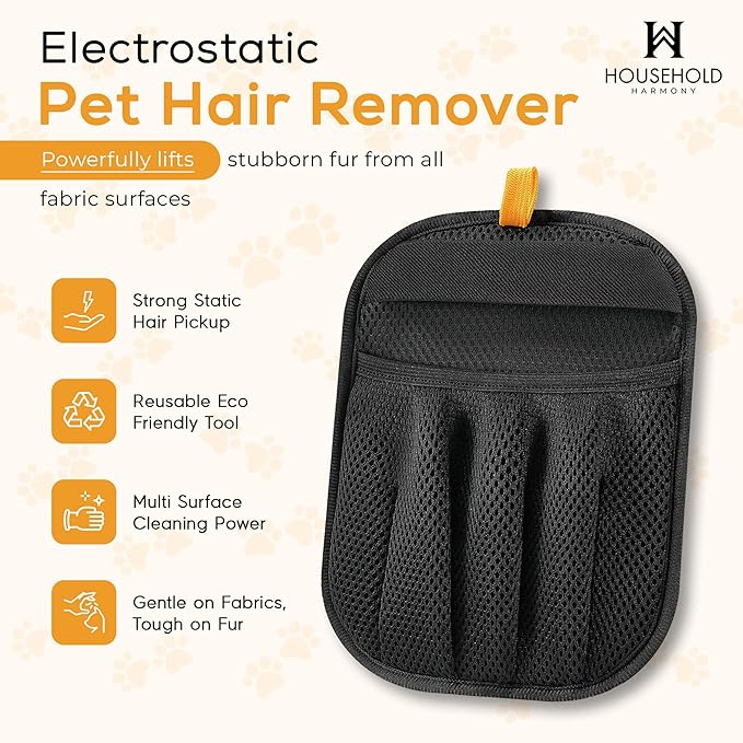 Pet Hair Remover Glove for Dogs & Cats, Reusable Electrostatic Pet Hair Glove for Couch, Carpet, Sofa, Car Seat, Bedding and Clothing, Strong Static Fur Pickup Multi Surface Lint and Fur Cleaning Tool