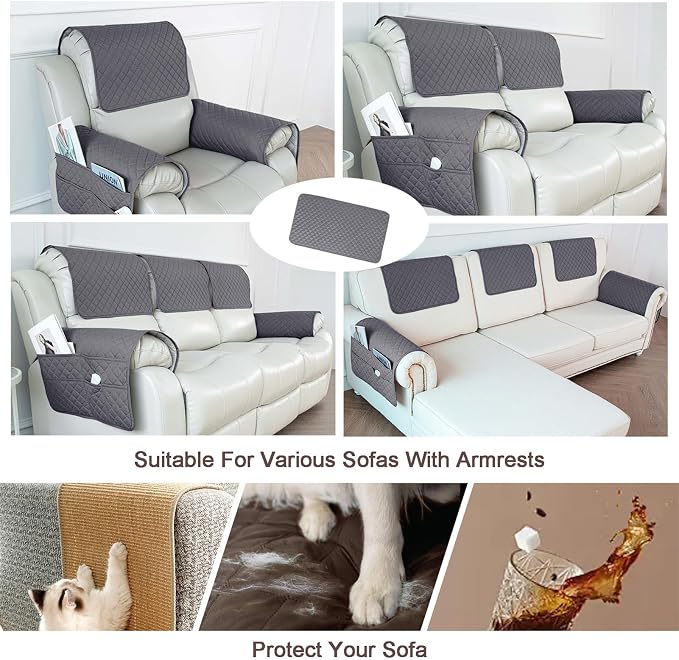 Large Polyester Armrest and Headrest Covers with 2 Pockets | Soft, smooth polyester resists daily wear nonslip silicone backing helps shield recliners and sofas from pet scratches