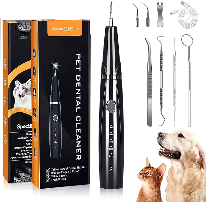 Dog Plaque and Tartar Remover for Teeth, Ultrasonic Pet Tooth Cleaner, Electric Teeth Cleaning Kit for Dogs and Cats, 5 Modes, LED Light, 3 Cleaning Heads, Rechargeable