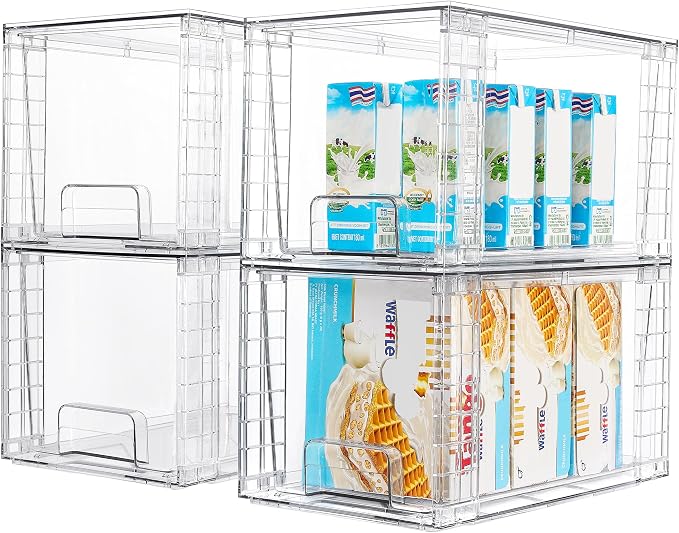 Vtopmart 8pcs Clear Organizers and Storage Bins with Lids and 4Pack Large Stackable Kitchen Pantry Storage Drawers