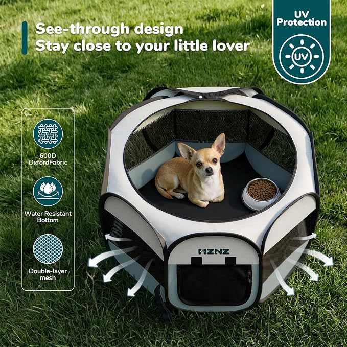 Dog Playpen, Portable Cat Playpen Crate Indoor for Dogs Cats Rabbits, Foldable Small Animal Guinea Pigs Bunny Cage Enclosure for Outdoor, Pop Up Dogs Cats Tent Kennel with Carrying Case, Grey