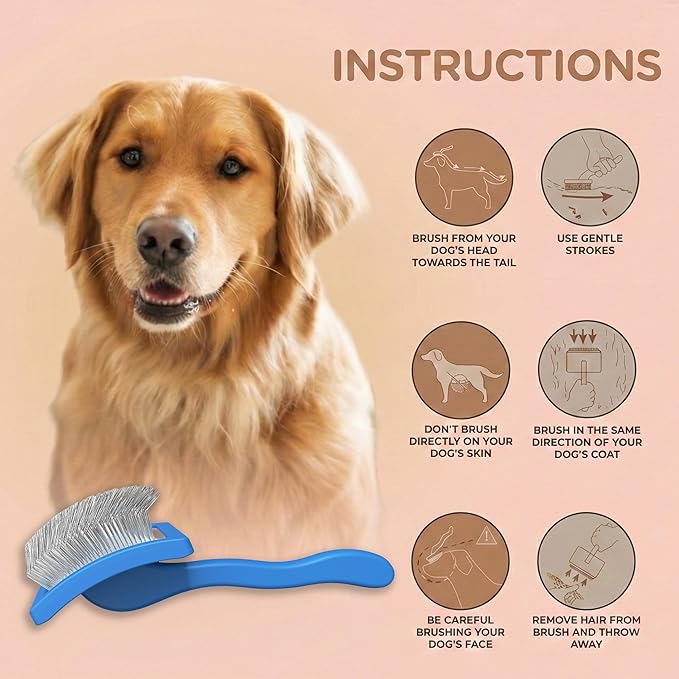 Slicker Brush for Dogs, Dog Brush for Shedding Massaging, Doodle Brush for Long Haired Dogs with Extra Long Pins to Effectively Remove Tangles, Knots and Mats (LARGE) (Blue, Large)