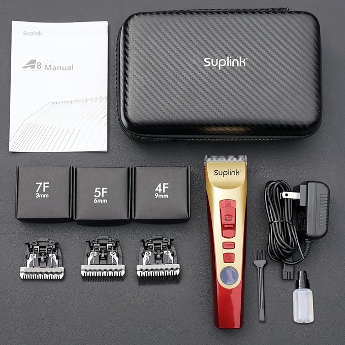 Dog Clippers for Grooming Thick Heavy Coats, Professional 2-Speed Pet Hair Trimmers, Cordless Rechargeable Dog Grooming Kit with 4 Interchangeable Stainless Steel Blades (1/3/6/9mm), Low Noise Shaver