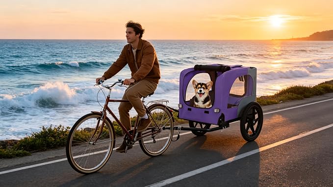 ZeHuoGe Pet Bike Trailer for Small to Medium Pets, Pet Cart Bicycle Wagon,23.62”x17.71” Roomy Cabin, Foldable & Portable, Universal Fit for 20”-29” Bikes