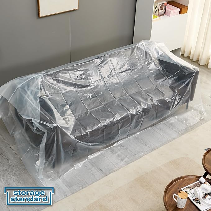 Plastic Furniture Covers for Moving - Heavy-Duty Couch Cover for Sofa, Waterproof & Dustproof Clear Moving Bags for Renovation, Wrap or Storage - Extra Large Bag Open Size 96 x 42 x 62 Inch