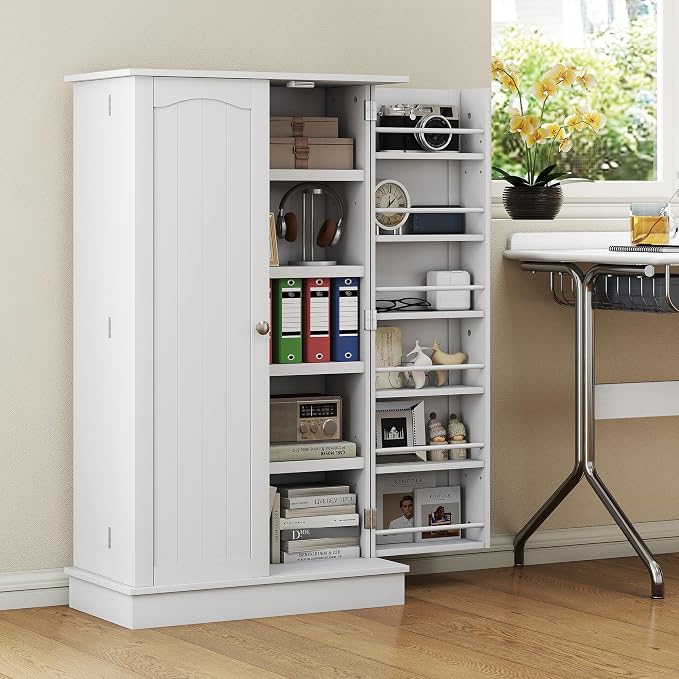 HOMCOM 41" Kitchen Pantry Storage Cabinet 12 Door Shelves White | Freestanding Kitchen Cabinet, 2 Doors, 5-Tier Shelving, Adjustable Shelves