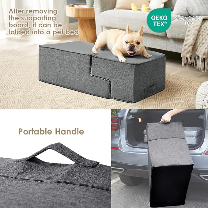EHEYCIGA Dog Stairs for Bed 18" H, 4-Step Extra Wide Dog Steps for High Bed, Pet Steps for Small Dogs and Cats, Non-Slip Balanced Pet Ramp Indoor, Grey