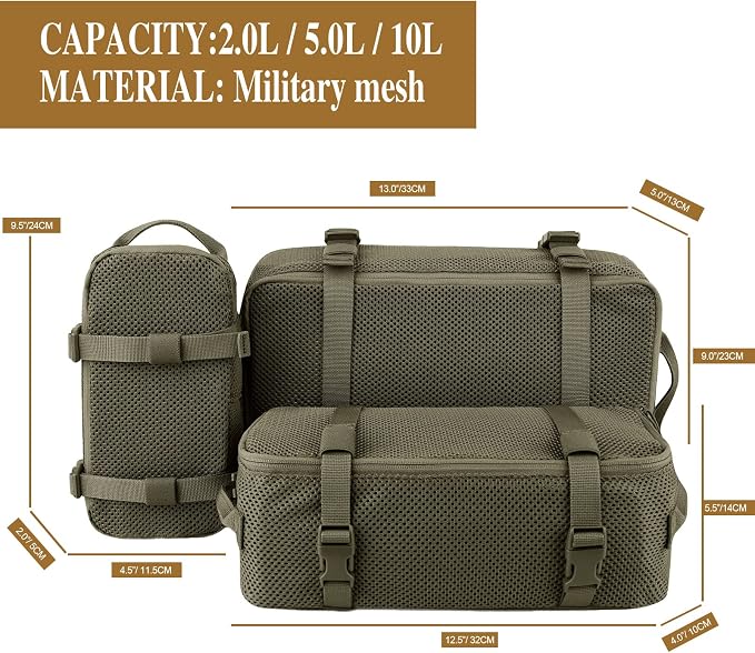 3 PCS Tactical Modular Packing Cubes, Large Capacity Mesh Storage Bag,Outdoor Travel Organize Storage Pouches Bags.