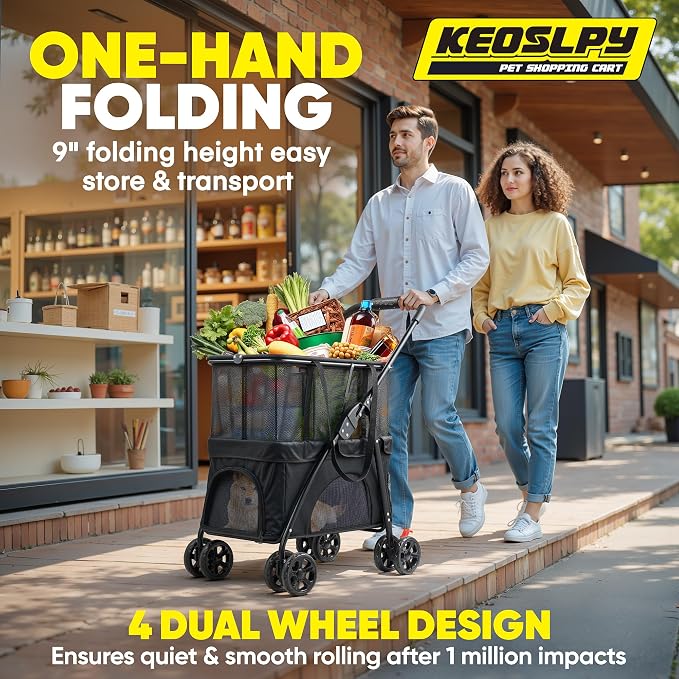 2-in-1 Folding Shopping Cart & Pet Stroller 99 LB Grocery Cart | 130L Large Personal Shopping Cart with Removable Basket, Portable Utility Cart for Groceries, Laundry, Camping Small Dogs