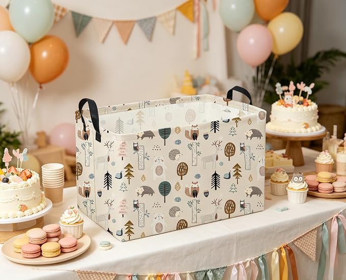 Sanjiaofeng Rectangular Cute Animals Storage Baskets,Foldable Kids Toy Clothes Bins for Bedroom,Woodland Animal Basket,Books Box, Gift Basket(Tree Trunk Animals)