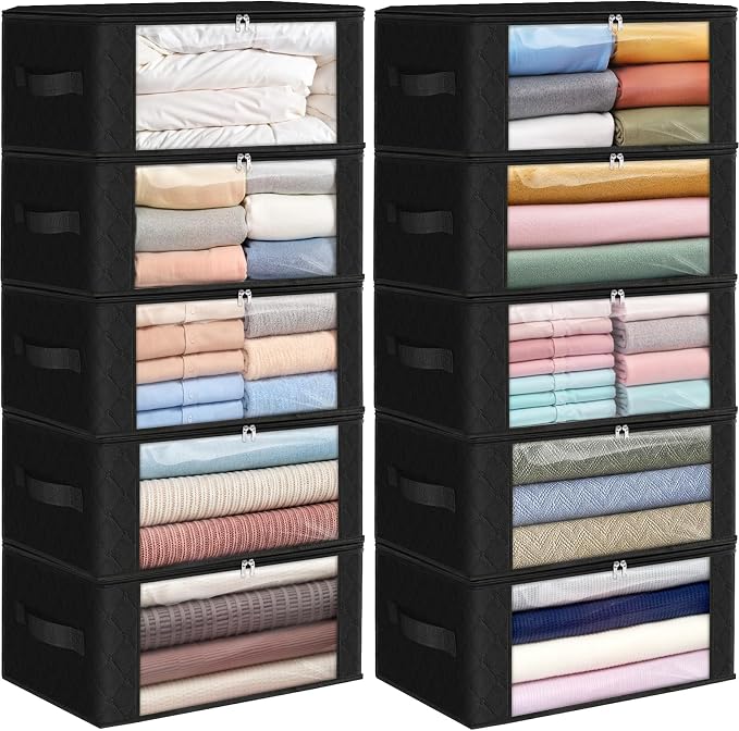 35L Closet Organizers, Foldable Under Bed Storage Containers | Storage Bags with Zippers,Window and Handles for Organizing Bedroom, Closet, Clothing,Organization with Handle