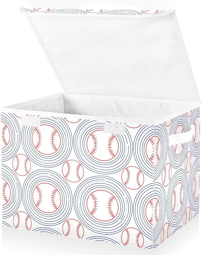 Ball Fabric Storage Bins Rectangle Folding Containers for Bedroom Closet | Decorative Storage Boxes, Foldable & Stackable, Dust-Proof Flip Top, Reinforced Handles, For Home & Dorm, Clothes & Toy Box
