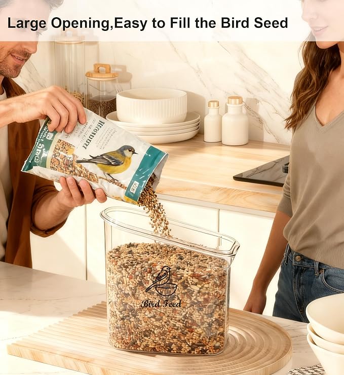 Bird Seed Storage Container Portable-3 Qt/2.8 L Clear Pet Food Container-with Measuring Cup/Lid,Airtight Wild Bird Seed Dispenser for Storing Sunflower Seed|Squirrel proof|BPA Free-Green