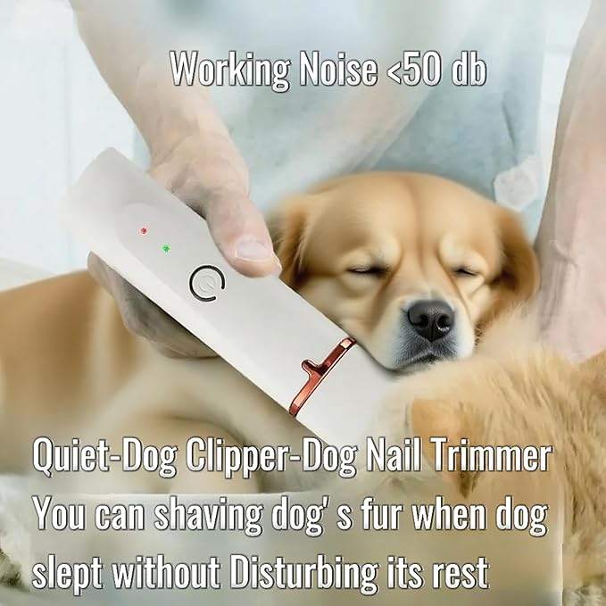 Dog Clippers Grooming Kit 4 in 1 Pet Hair Clipper-Low Noise Dog Paw Trimmer- Rechargeable - Cordless Quiet Pet Dog Cat Nail Grinder Trimming Hair Around The Eyes and Ears for Dogs and Cats (White)