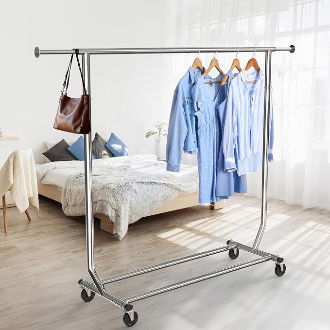 Simple Houseware Supreme Commercial Grade Clothing Garment Rack, Chrome | Holds Up to 250 lbs, Extendable Width from 50.25 to 75.25 Inches