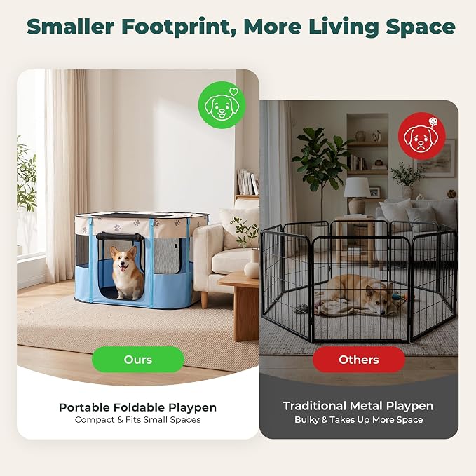 Avont Portable Pet Puppy Dog Playpen, Foldable Cat Playpen, Indoor/Outdoor | Water-Resistant Breathable Shade Cover, Travel Camping Use for Small Animals with Carrying Case, (L/Blue)