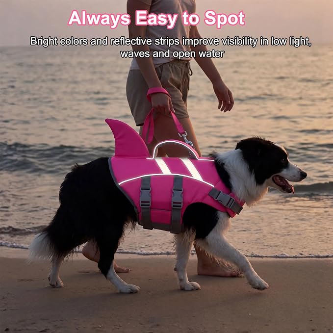 Dogcheer Shark Fin Dog Life Jacket, Dog Harness Life Vest - Pink,S | Reflective Puppy Swim Vest for Swimming, Boating, Lake, Beach & Pool, Water Vest with Handle for Small Medium Large Dogs