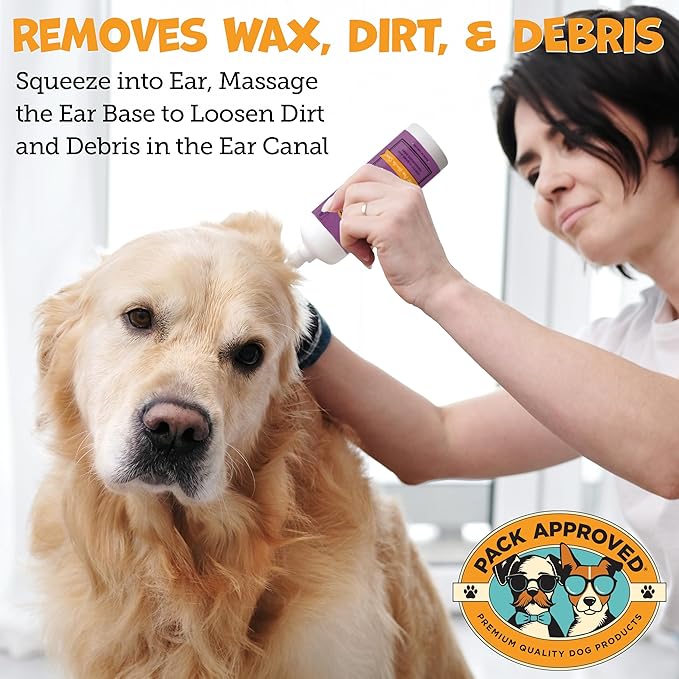 Pack Approved Cat & Dog Ear Cleaning Solution - Helps Remove Wax, Debris, and Dirt - Non-Stinging, Non-Burning Daily Use Formula - Cat & Dog Ear Wash for Itchy Ears - Sweet Pea & Vanilla Scent (8oz)