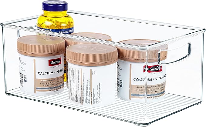 Hudgan 4 Pack Straight Sides Stackable Pantry Organizer Bins for Home Edit - 13.5''L x 7.5''W x 5.5''H