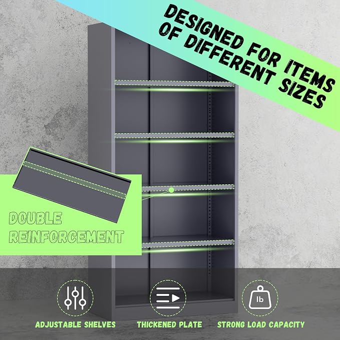 Crownland 72" Metal Storage Cabinet, Lockable Garage Cabinets, High Office Storage Cabinet with Adjustable Shelves for Garage, Home Office, Classroom, Pantry, File(Grey White-Narrow Size)