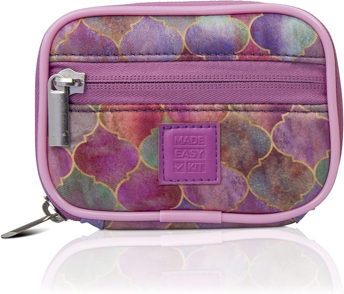 Made Easy Kit Pill Case - Weekly Medicine Organizer with Removable Seven-Day Vitamin & Supplement Box - Premium Neoprene for Travel Purse Accessory (Purple Stained Glass)