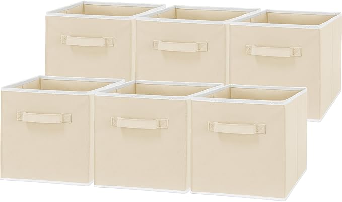 Simple Houseware 11-Inch Foldable Cube Storage Bins, Beige, 6-Pack | Lightweight & Durable Structure Fabric Cubes Organizer for Closet or Shelves