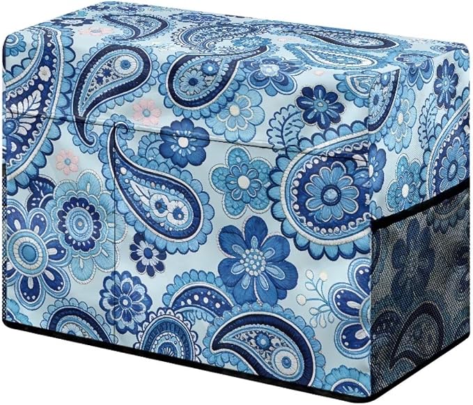 70s Retro Paisley Print Sewing Machine Cover,Protective Cover Hippie Style Dust & Pet Hair Protection,Fits Standard Singer & Brother Machine (Blue)