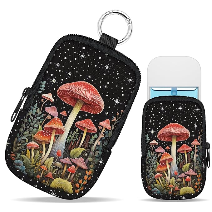 Hand Sanitizer Holder, Mushroom Spray Case Zippered Pouch | Keychain, Travel Size, Cute Fashion Accessory with Snap Hook, for Glow Mist and Power Mist 1FL OZ, Mini Small Pocket Clip on