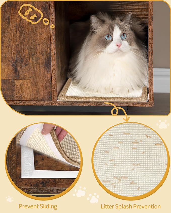 Hzuaneri Cat Litter Box Enclosure, Hidden Litter Box Furniture with Storage | Large Wooden Cabinet with Sisal Mat, Modern Cat Washroom for Living Room, Bedroom, Entryway, Rustic Brown and Black CB01501B
