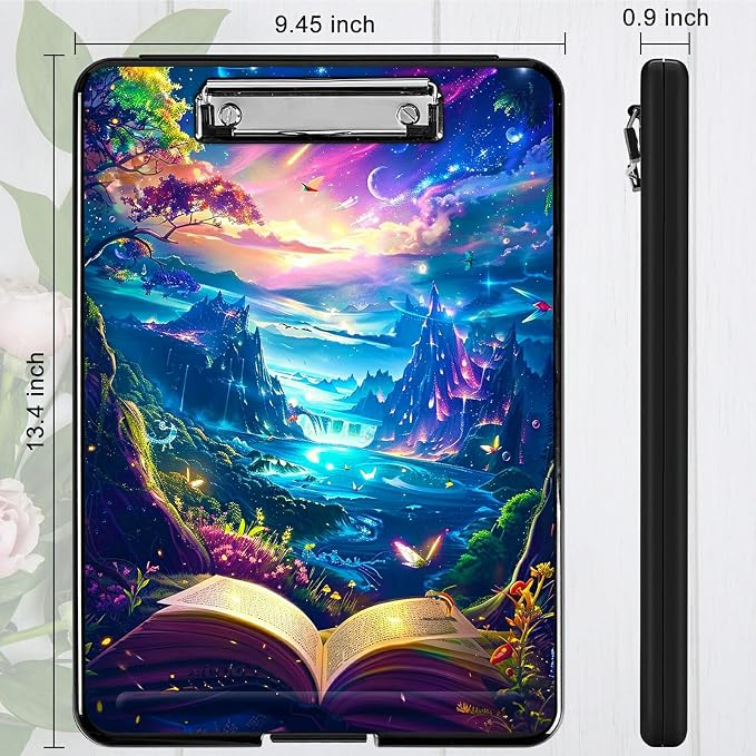 Book Mountains A4 Clipboard with Storage Pen Holder, Clipboards Organizer Nursing Clipboard Foldable File Folder Plastic Clipboard Folio Clip Board for Office Students Classroom Doctor