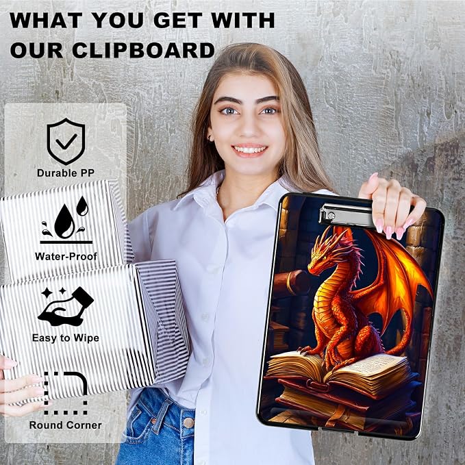 Book Dragon A4 Clipboard with Storage Pen Holder, Clipboards Organizer Nursing Clipboard Foldable File Folder Plastic Clipboard Folio Clip Board for Office Students Classroom Doctor