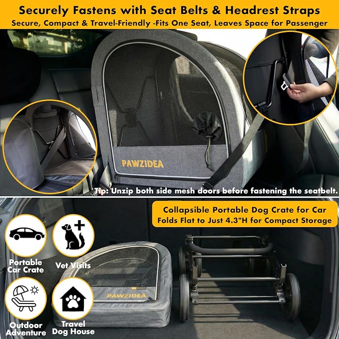 PAWZIDEA 3-in-1 Large Dog Stroller with Detachable Carrier, 45% Extra Tall | Dog Crate Car Travel for 2 Medium Dogs Sit Upright, Foldable Jogger Pet Stroller All-Terrain Up to 100lbs, Storage Organizer