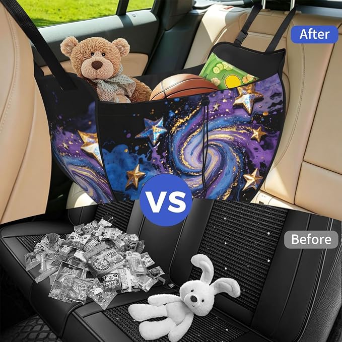 Ink Splatter Star Car Seat Organizer-Backseat Storage Bag for Travel | Waterproof Durable. Holds Snacks Gear Essentials. Fits Most Cars.