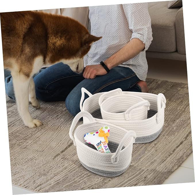 Alipis 3pcs Weaving Storage Basket for Pet Toys Household Pet Toy Holder Rope Design for Organizing Food Clothes