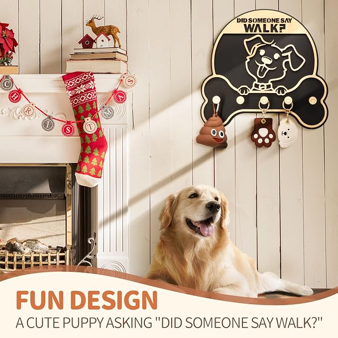 MTERSN Dog Leash Holder Wall Mount with 3D Paws Hooks for Home Decor, Black | Bone-Shape Dog Leash Holder for Wall, Decorative Leash Holder, 5 Dog Leash Hook, Pet Accessories Storage, Gift for Dog Lovers