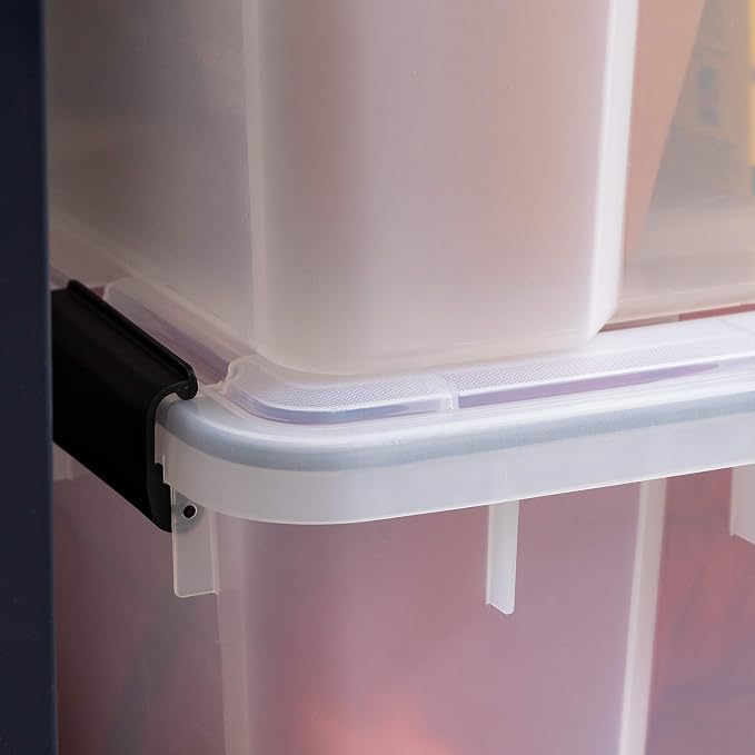 IRIS USA WeatherPro Storage Bins with Lids, 74 Qt, Gasket Seal, 2 Pack | BPA-free gasket seal keeps clothing, documents, pet food, tools, and camping gear protected from dust and moisture.